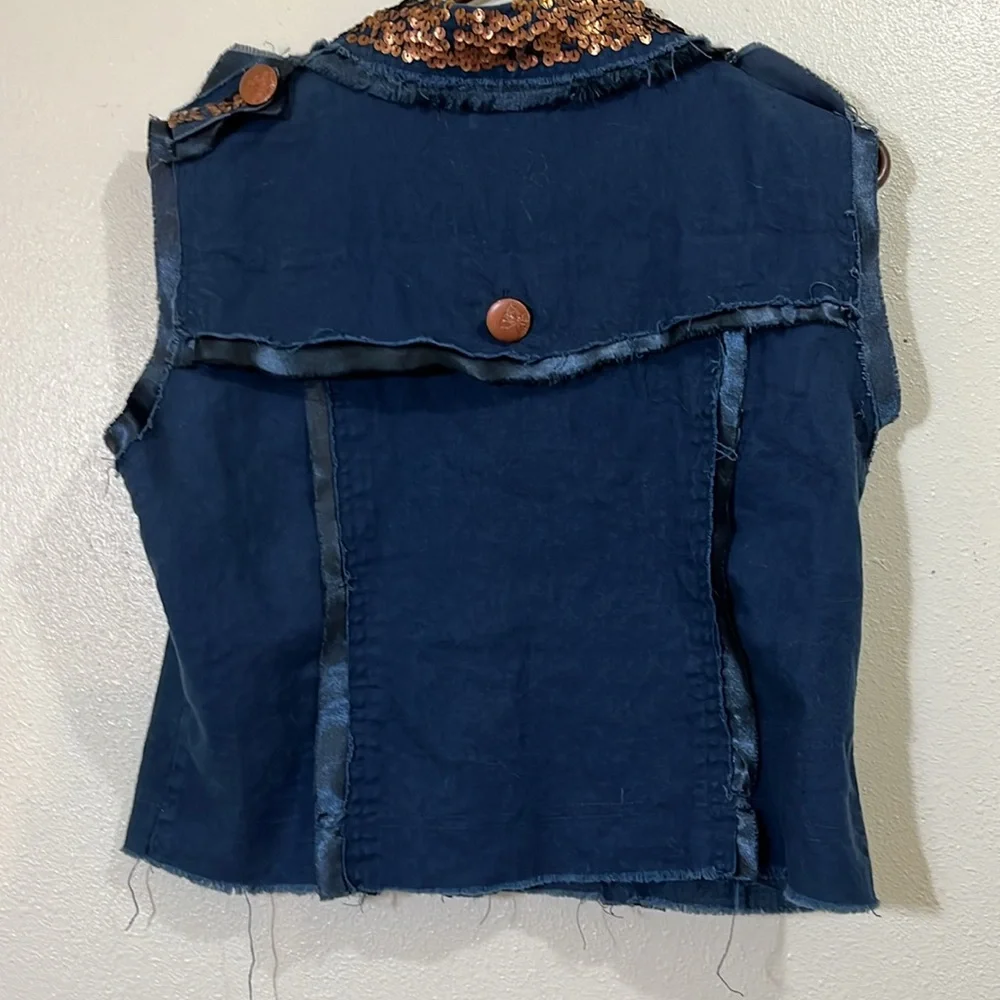 Yoki child’s blue jean vest with copper sequins. Size Large - Picture 6 of 8
